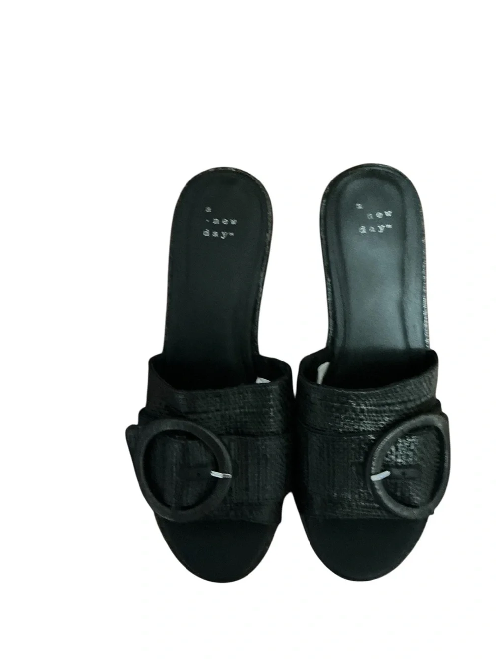 a new day Black Woven Platform Slide Sandals with Buckle